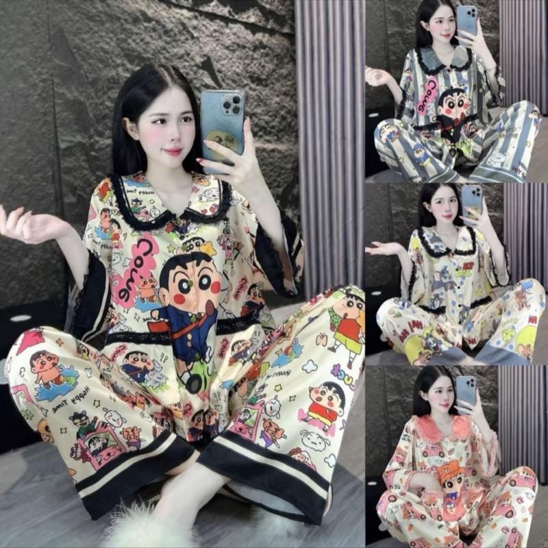 40-58kg TAY LỞ QUẦN 92cm CAO DƯỚI 1m63 bộ đồ ngủ pijama LỤA MỊN latin tim xanh mềm mịn mát