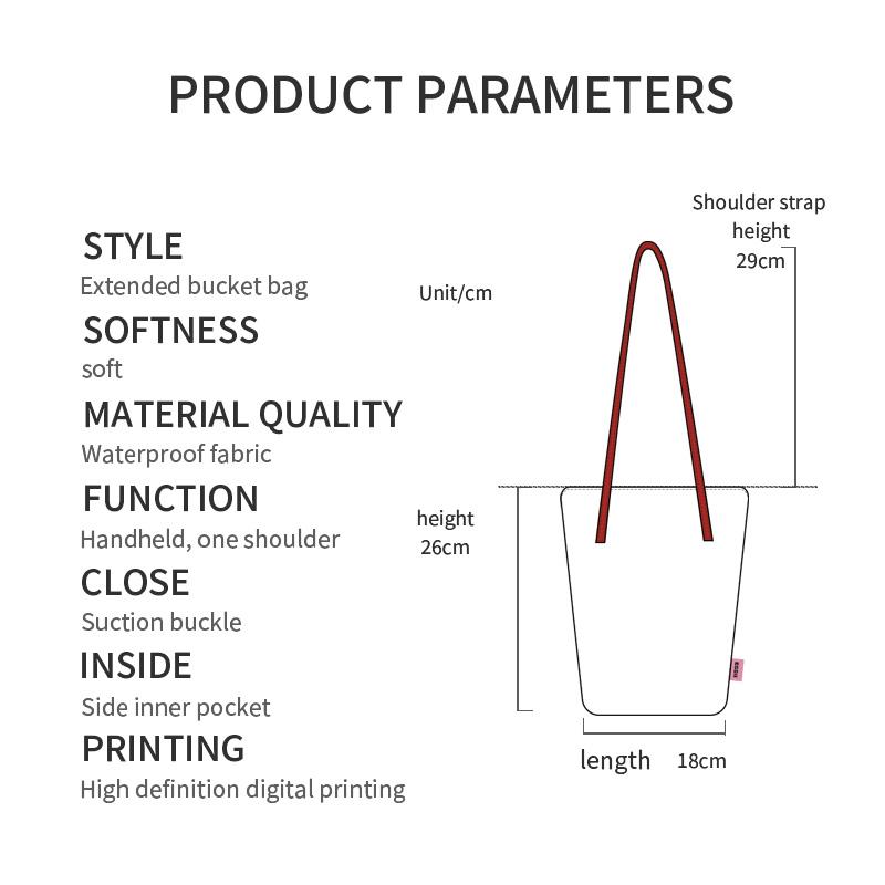 Product Introduction of Original cute illustrations, student commuting fashion, cartoon literary girl, shoulder bag, cloth bag, extended bucket bag 0
