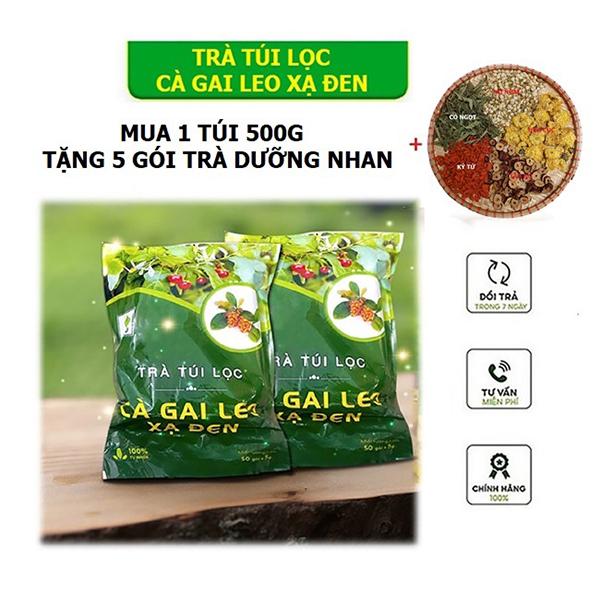 Trà Cà Gai Leo Xạ Đen Túi Lọc Tiện Dụng, Mua Túi 500Gram Tặng 5 Gói Trà Dưỡng Nhan Ngũ Vị Thảo Mộc - Nước Trà Tea Chè