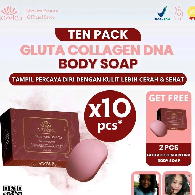 Nezelea Beauty Sabun Badan Gluta Collagen DNA Salmon 60gr 2pcs - Mencerahkan & Membersihkan Kulit dengan 7 Bahan Aktif