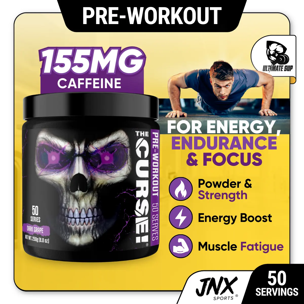JNX Sports The Curse! Pre Workout Supplement - Intense Energy & Focus, Instant Strength Gains, 8.8 oz