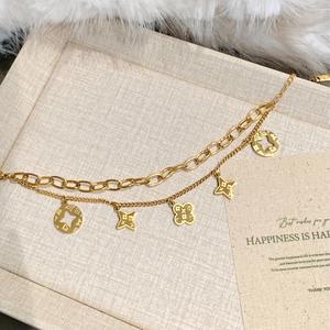 Gelang Tangan, SUNQ, Rekaan Dua Lapisan, Loket Semanggi Empat Daun dan Bintang, Indah dan Elegan Rantai Bangles kamassi titanium