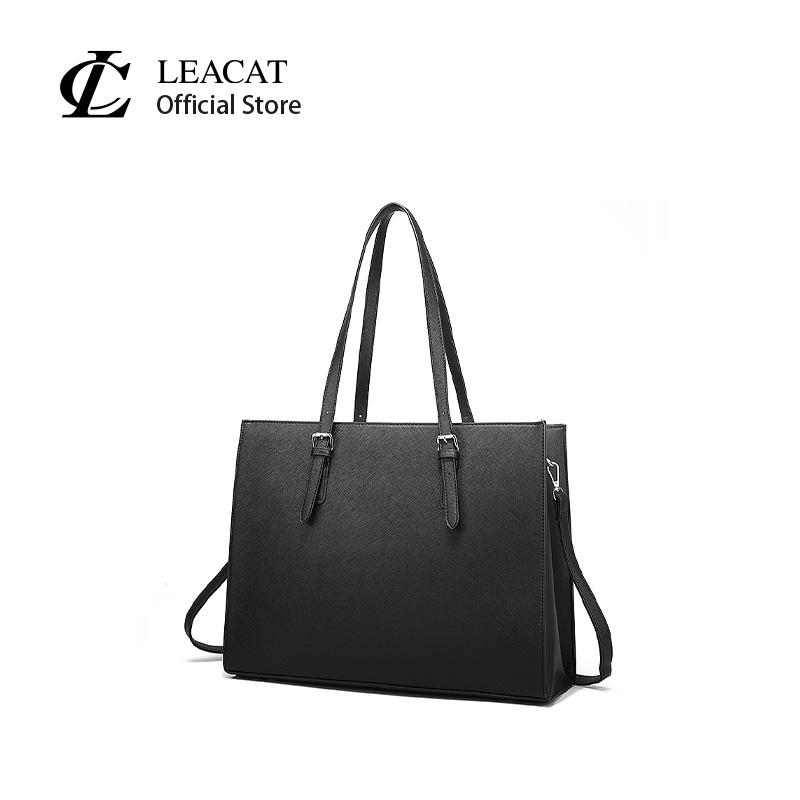 Túi Tote Da Công Sở Leacat Cho Máy Tính Xách Tay Và Máy Tính 15,6 Inch Túi Đeo Vai Màu Đen Thích Hợp Đi Làm Dành Cho Nữ