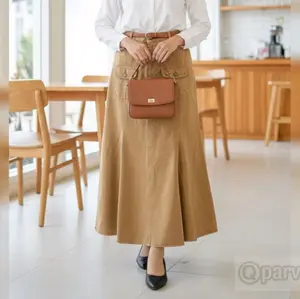 [parveen id] Sheril Skirt Rok Panjang Soft Jeans Premium | Rok Flare Muslimah Saku Tempel Korea Style