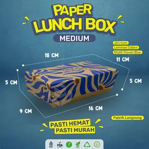 [50 Pcs] Paper Lunch Box Motif M / Lunch Box Paper Kraft Motif / Lunchbox / LB1K153