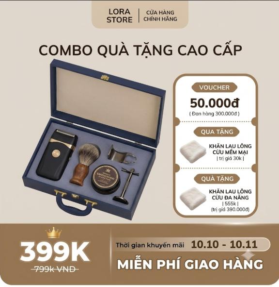 Set quà tặng cạo râu nam cao cấp hộp vali gồm máy cạo râu cọ gỗ kem cạo râu giá treo làm quà tặng bạn trai sếp