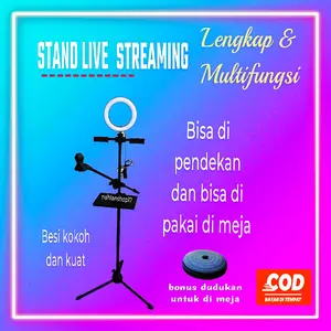 PAKET TRIPOD LIVE STREAMING STAND AUDIO HOLDER 2HP RING LIGHT HOLDER PANJANG STAND RINGLIHT CAMERA LED PAKET TRIPOD TRAY SOUNDCARD DUDUKAN SOUND CARD KOMPLIT BAHAN METAL PENYANGGA SOUNDCARD TRIPOD PLASTIK BISA KAMERA
