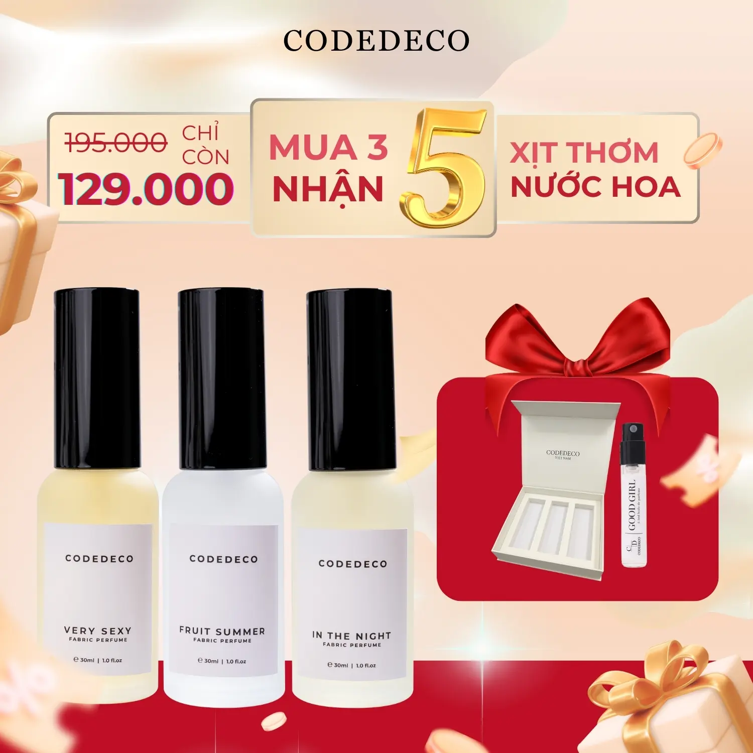[ COMBO ƯU ĐÃI ] 03 chai xịt thơm hương nước hoa CODEDECO 30ml, 3 tầng hương, lưu hương đến 6h mùi siêu hot Cosmetic Perfume