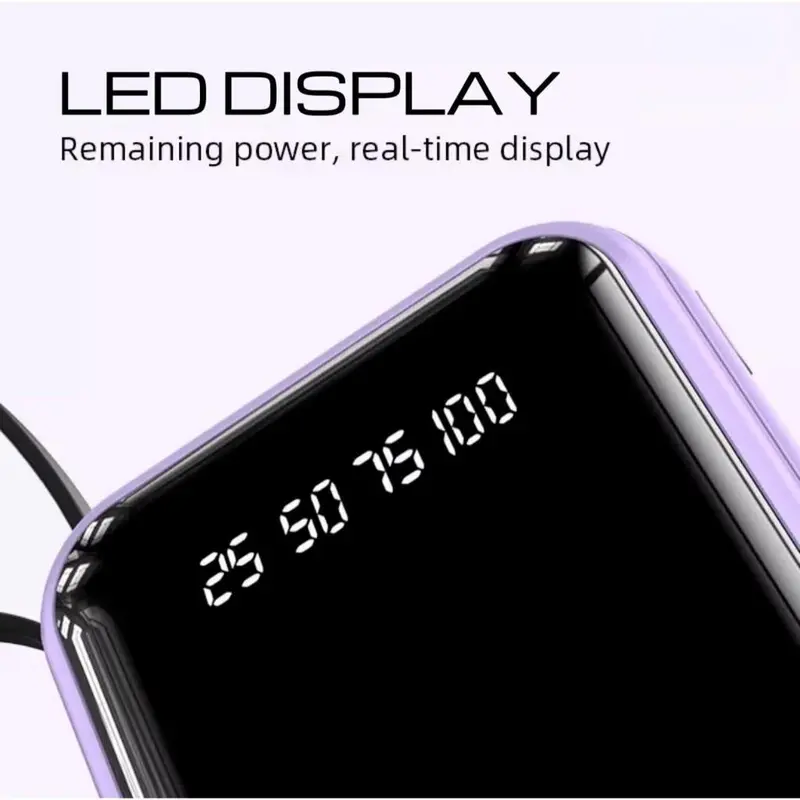 [CID] Powerbank 12000 mAh Mini With 4 USB Cable Fast Charging Lightweight Universal Powerbank LED Display 8