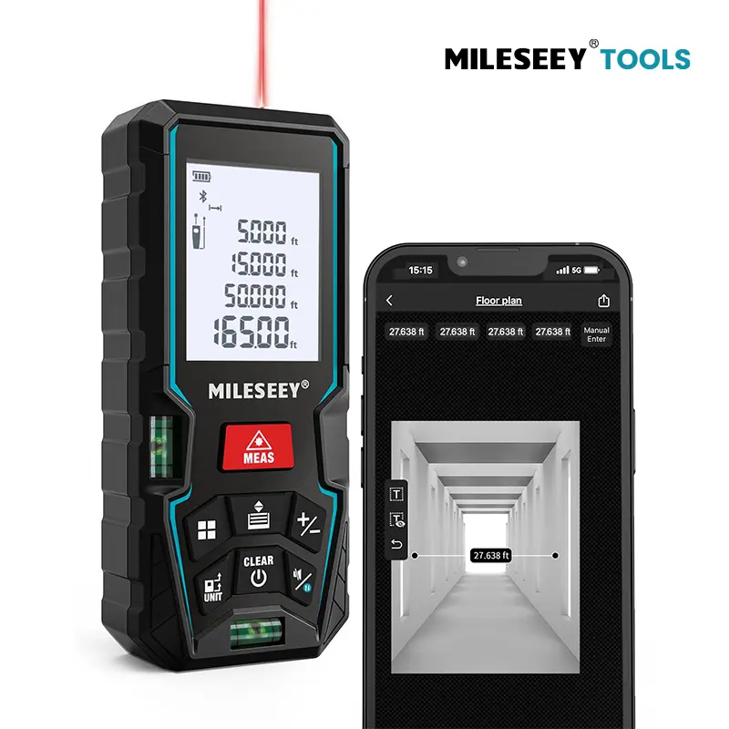 Laser Measure Device 50M, MiLESEEY Laser Distance Meter With 2 Spirit Level Bubbles, ±2mm Accuracy, 2 inch LCD Backlight, Pythagorean Mode, Measure Distance, Area/Volume Calculation