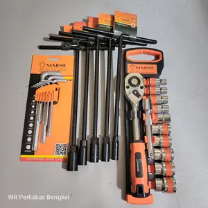 Paket Toolkit Sanjose / Kunci Shock Sock Sok Set 12 Pcs 8-24mm 1/2 Inch 6 Pt Dr Lengkap Dengan Gagang Rachet + Kunci  T Set 5 Pcs 8-10-12-14-17 mm + Kunci L Kombinasi Bintang Set 9 Pcs