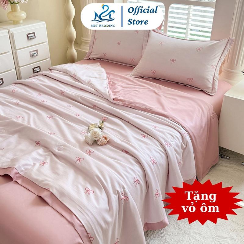 [TẶNG VỎ GỐI ÔM] Bộ chăn ga gối LỤA THÁI 9D M2T BEDDING mềm, mịn, mát - chăn chần bông mỏng cho mùa hè, ga giường và 2 vỏ gối nằm