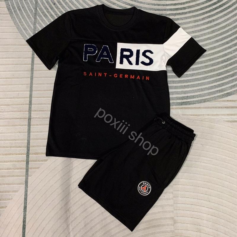 Bộ Quần Áo Cộc Tay Paris Thêu Xù Ngang Form Chuẩn SC - Set Cộc Nam Nữ Vải Cotton Thoáng Mát