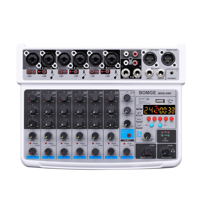 BOMGE-mini 8 Channel Audio Mixer, Line Mixer, DC 5V, with MP3 Player, Bluetooth, 48V U Disk, 24DSP Effect, USB Recording Suitable for small club or bar, studio recording 3