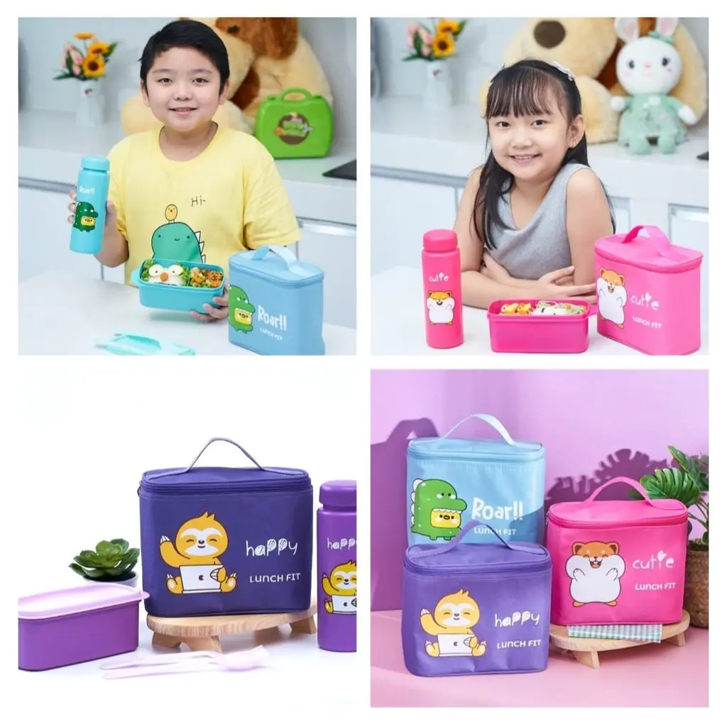 SET TAS BEKAL KOTAK MAKAN DAN GELAS MINUM HAPPY LUNCH FIT
