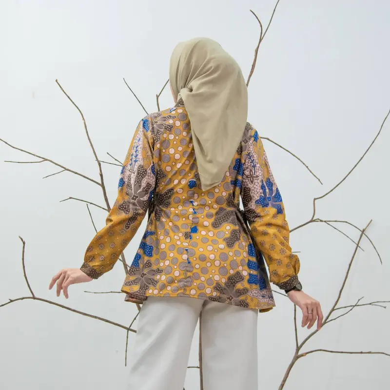 Baju Batik Wanita Lengan Panjang Motif Amanda Modern Monalisa Genes Blouse Bahan Katun Basic Asli Pekalongan 3