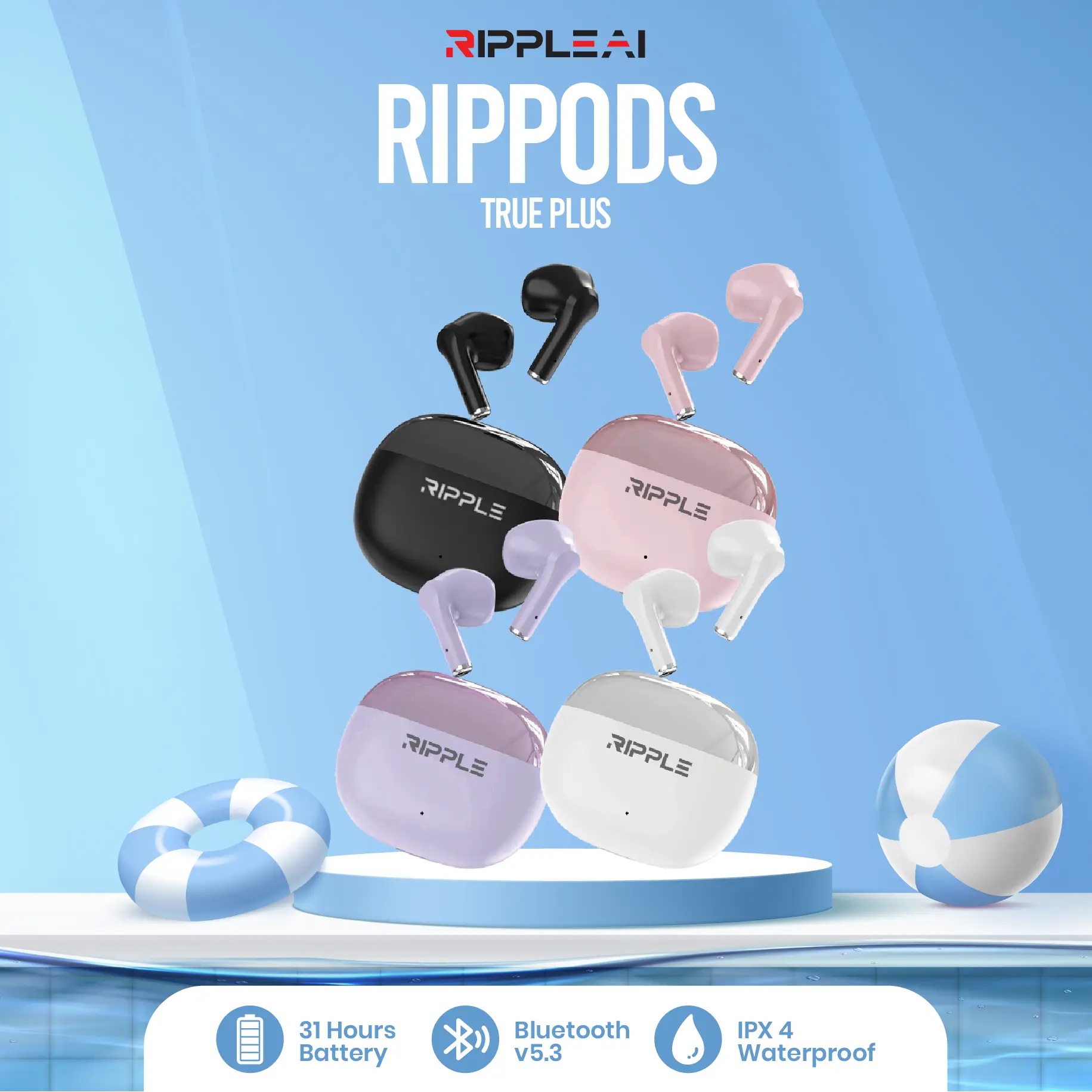 【Hot selling】Ripple Rippods True Plus TWS Headset Bluetooth Earphone Mini Earbuds Handsfree Garansi 1 Tahun earphones headphones