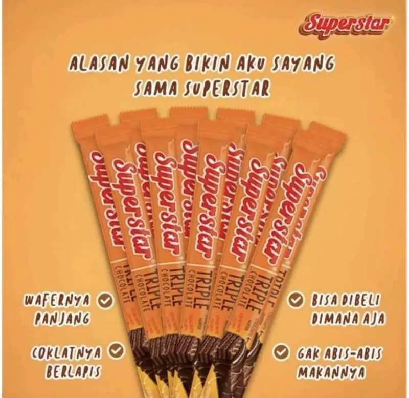 Superstar Wafer Triple Chocolate Full Chocolate Box Isi 20 x 16gr Wafer Salut Cokelat Roma Wafer Coklat Snack Cemilan Murah Halal 4