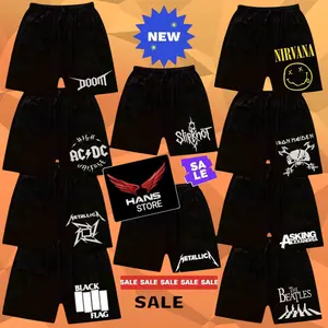 Promo boxer 100 ribu dapat 10 pcs celana Pendek sport Boxer Musik Band Metal Pria Wanita Remaja Dewasa Celana santai surfing Shorts Distro Unisex Hitam