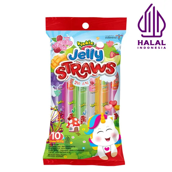 Kiokio Jelly Straws Sedotan HALAL 10 pcs 200gr PACK Food Sweet Grape Jeli Strawberry Orange Makanan