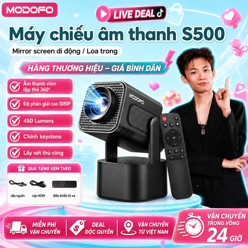 MODOFO Projector Android 14 Ultra HD, 10W âm thanh nổi, WIFI 6 và tự động lấy nét – Hoàn hảo cho không gian nhỏ