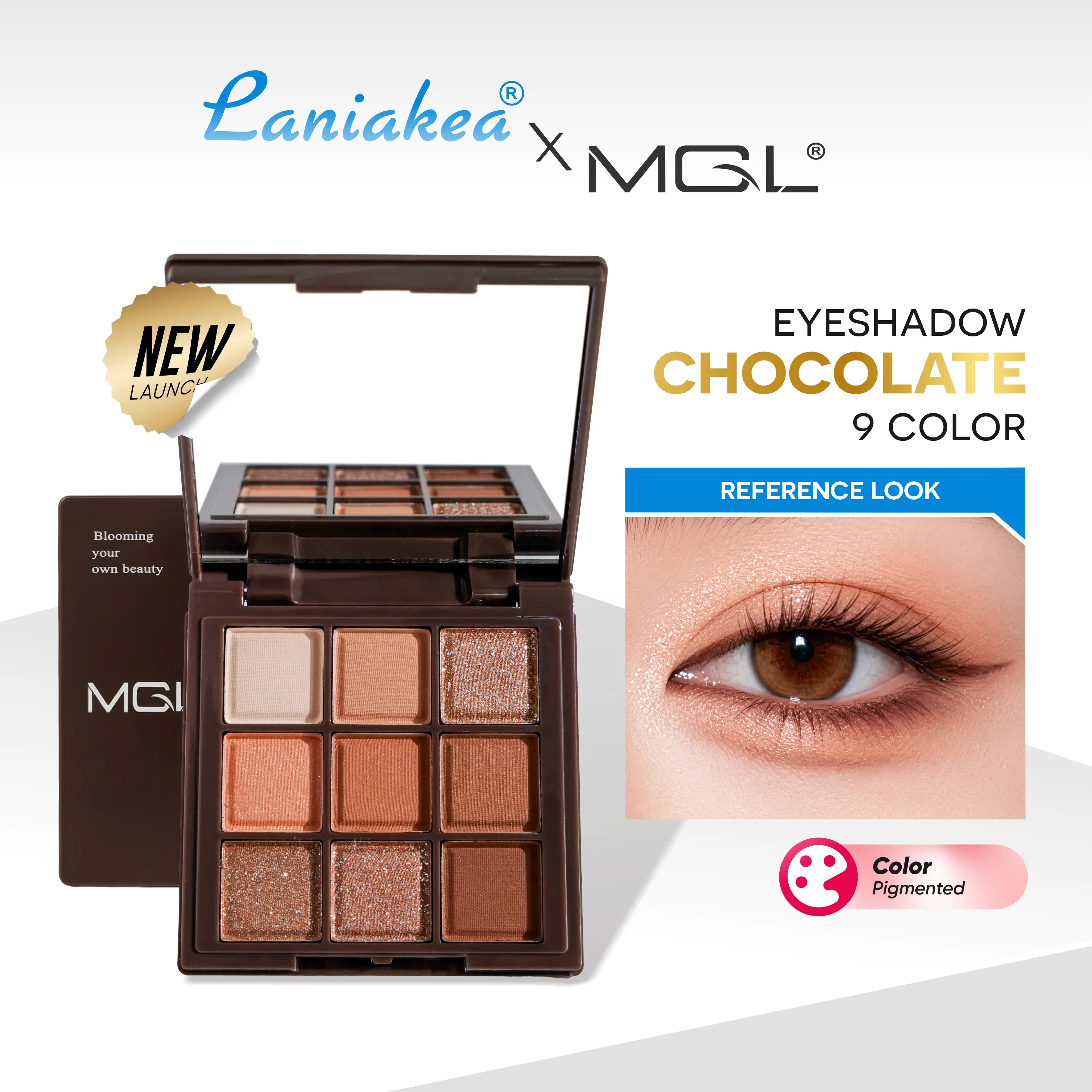 LANIAKEA x MGL Eyeshadow Chocolate Palette 9 Warna Nude Brown Matte Glitter Pigmented Korean Look