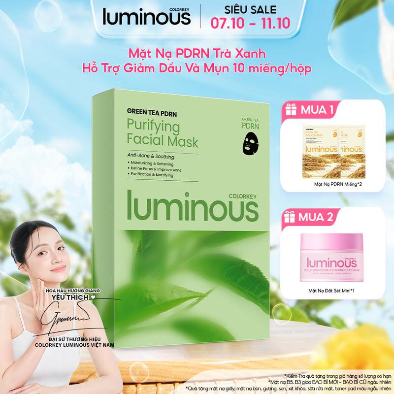 [MỚI] Mặt Nạ Giấy PDRN Trà Xanh Colorkey Luminous Hỗ Trợ Kiểm Soát Dầu Mụn (10 Miếng/ 1 Hộp)