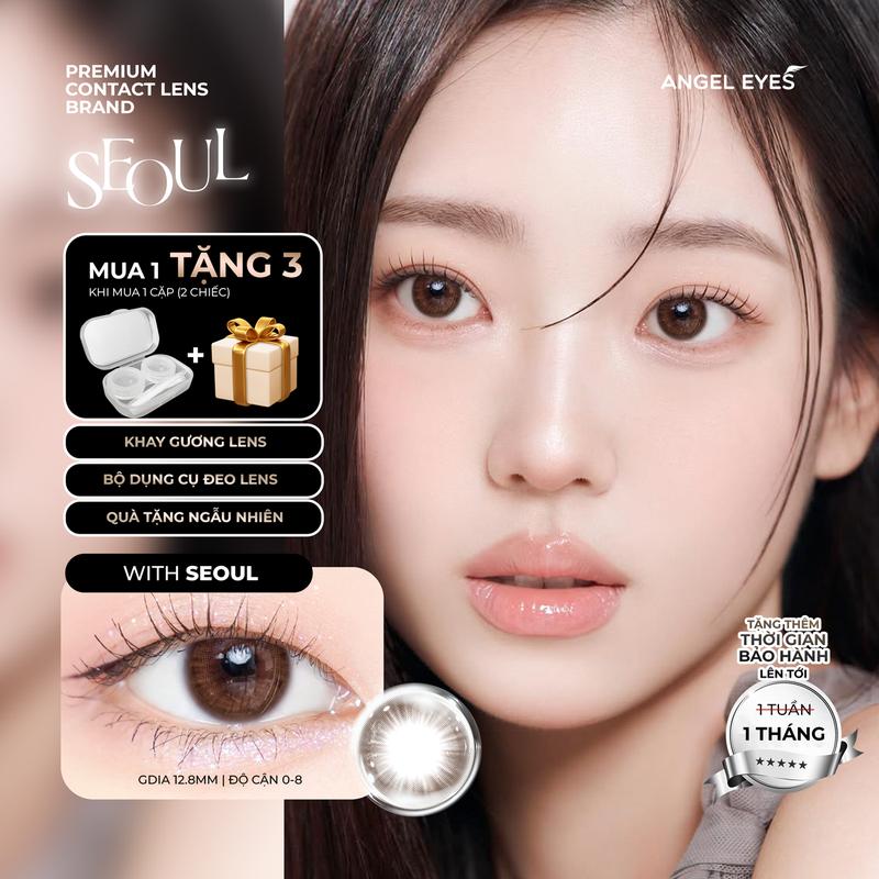 Lens nâu tự độ cận 0-8 Seoul hiệu Angel Eyes kính áp tròng không giãn nâu tự nhiên như mắt thật Dia 14.0mm