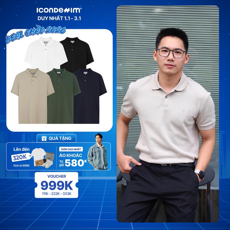  Áo Polo Nam ICONDENIM Trơn ICONDENIM vải thun cá sấu thấm hút mồ hôi chống nhăn form regular PLID0144 