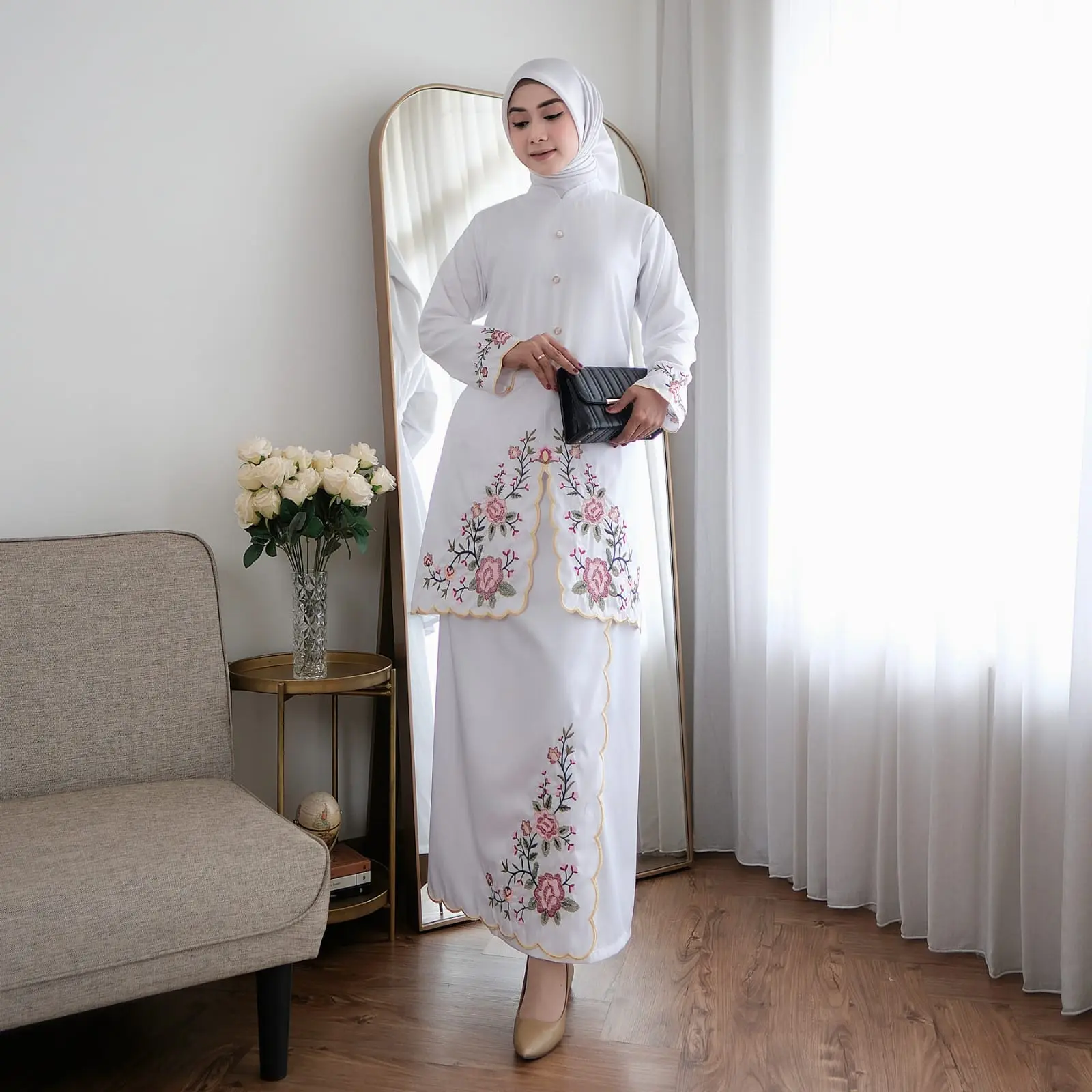 one set eldena kurung melayu katun toyobo bordir bunga stremin fahsion muslim terbaru terlaris cod Baju Wanita Panjang Dewasa Kancing