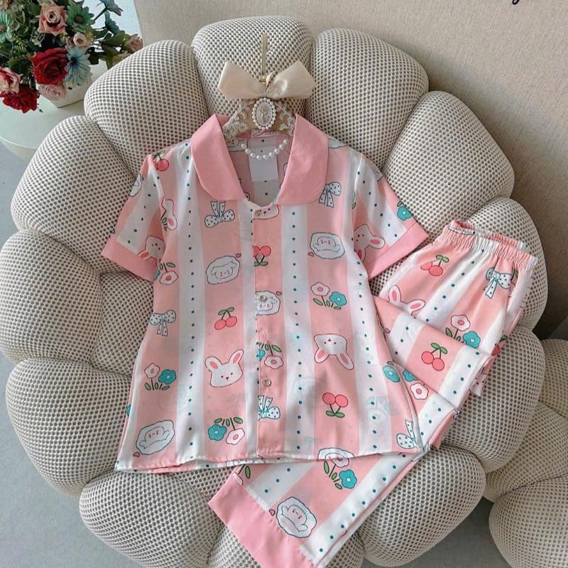 (40-60kg) Bộ pijama cổ sen lụa mango tay ngắn quần dài nhiều mẫu Áo Ngủ Quần Ngủ Nữ Women Nho Nhung Lụa Mango Voi