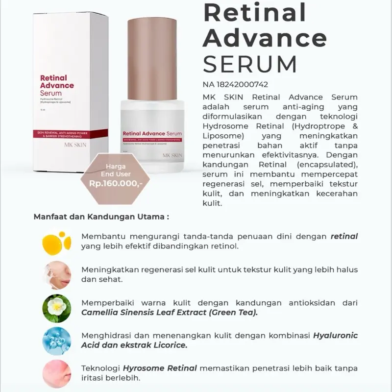 Serum MK SKIN by Maharani Kemala Hyacera Anti Acne Whitening Vitacomplex Retinol Advance Serum 5