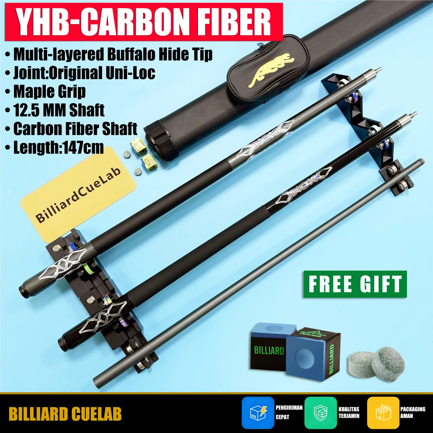 Tongkat Biliar Stik Play Carbon Cue Defleksi Rendah Series Billiard 1/2 Split Professional Karbon Stik Biliar Ball cue sticks 12.5mm tip cue stick Billiards Stick -YHYB