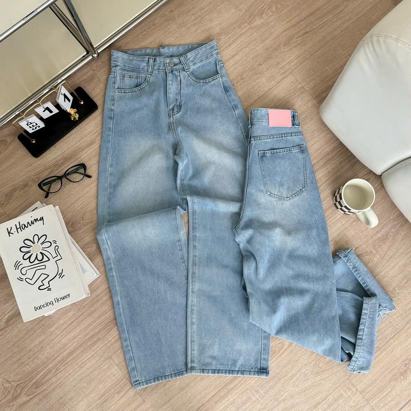 ( QUẦN SUÔNG NẤM LÙN ) QUẦN SUÔNG LƯNG CAO CHẤT JEAN DÀY MỀM CÓ THIẾT KẾ PHỐI MÁC HỒNG MS 204