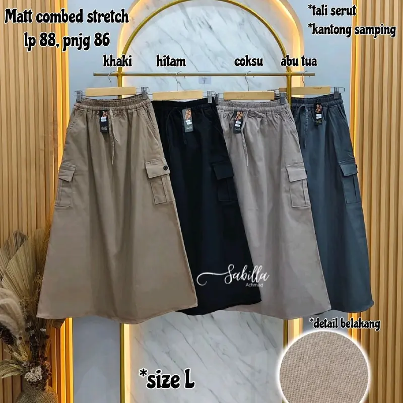 [Sabilla] Rok Cargo Dewasa Jumbo Linen & Twill Stretch Combed Ukuran XL & XXL 0