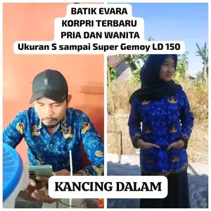 EVARA BATIK Baju KORPRI Seragam kerja atasan Panjang Terbaru Katun C40S Kerah Hitam Wanita Pria Ukuran S-8L