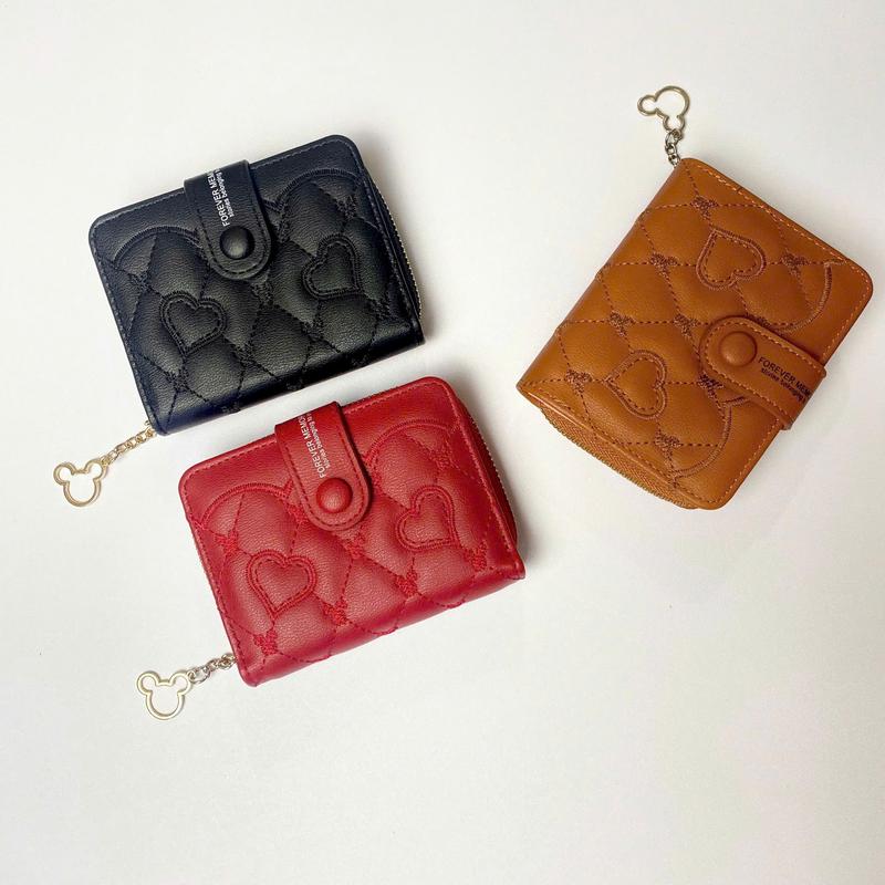 [TẶNG VỎ BỌC THẺ] Ví da mini thêu họa tiết bóp cầm tay đựng tiền khóa gài cho nữ màu nâu đen đỏ Wallet