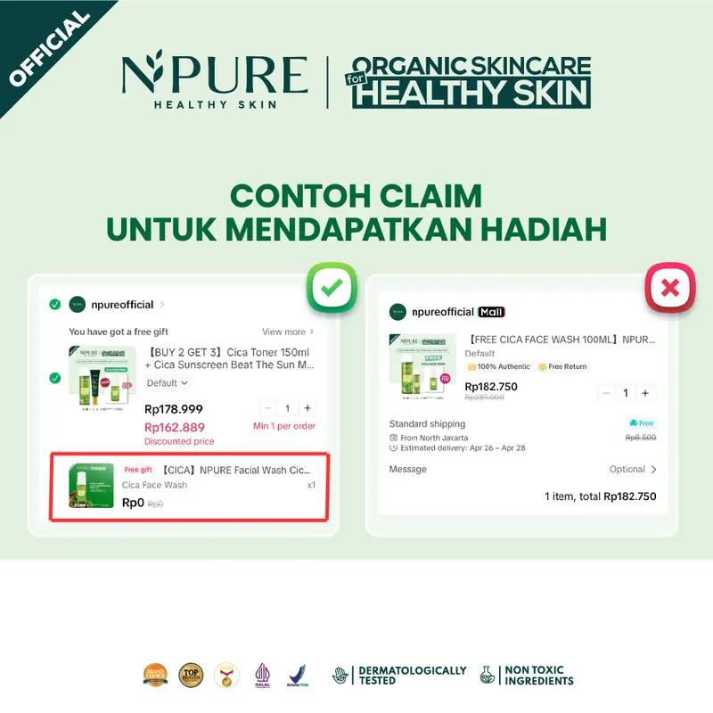 【Exclusive Creator】NPURE Paket 4 pcs  Cica Acne Treatment Cleanser Facial Hydrating Moisturizer 1