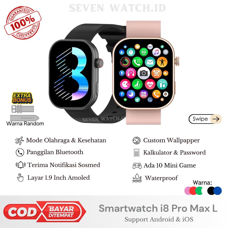 (Free 1 Tali) JAM TANGAN PINTAR SMARTWATCH I8 PRO MAX L SERIES 8 ORIGINAL ANTI AIR ADA 10 GAME, KALKULATOR, OLAHRAGA & KESEHATAN 0
