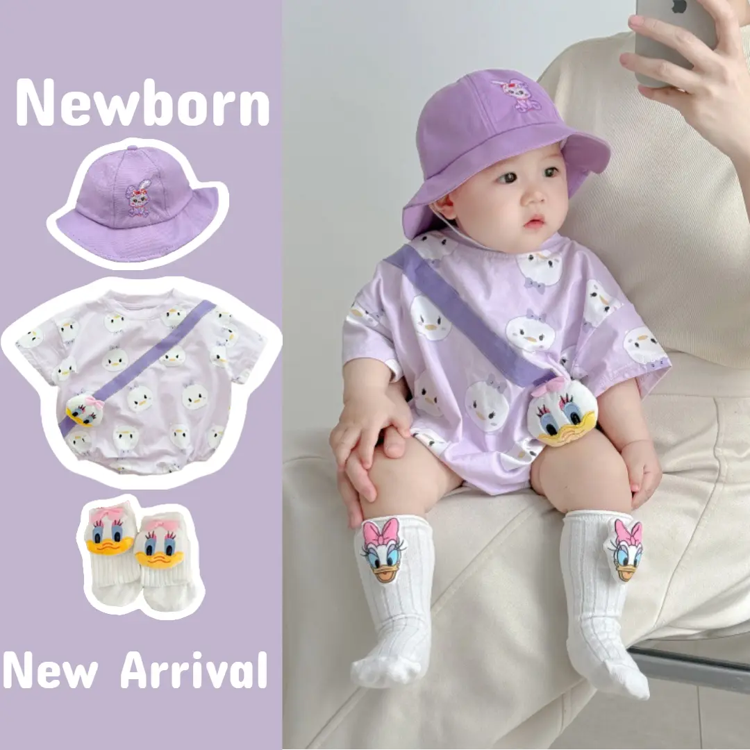 Áo Liền Quần & Quần Áo Nữ Tính Cho Trẻ Sơ Sinh Mùa Hè, Thiết Kế Hoạt Hình Vịt Tím, Làm Bằng Bông Ấm Cúng, Áo Liền Quần & Quần Áo Ngủ ngắn Tay Thích Hợp Cho 0M-24M