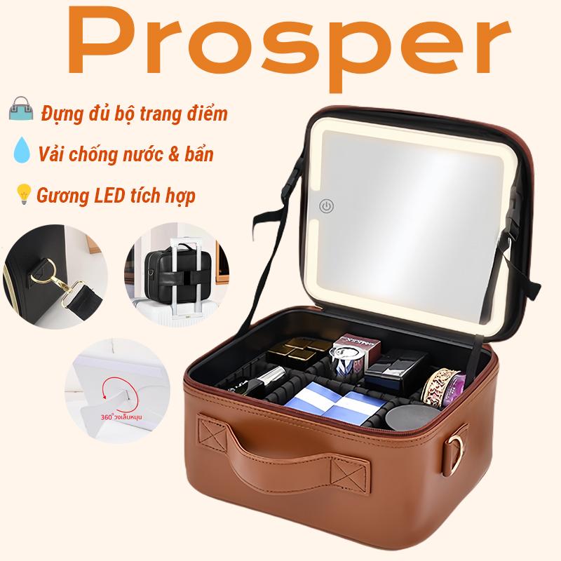 Cốp đựng đồ makeup Cốp Đựng Mỹ Phẩm PU Cốp đựng đồ trang điểm có đai đỡ Gương trang điểm và đèn LED Cốp Đựng Đồ Trang Điểm