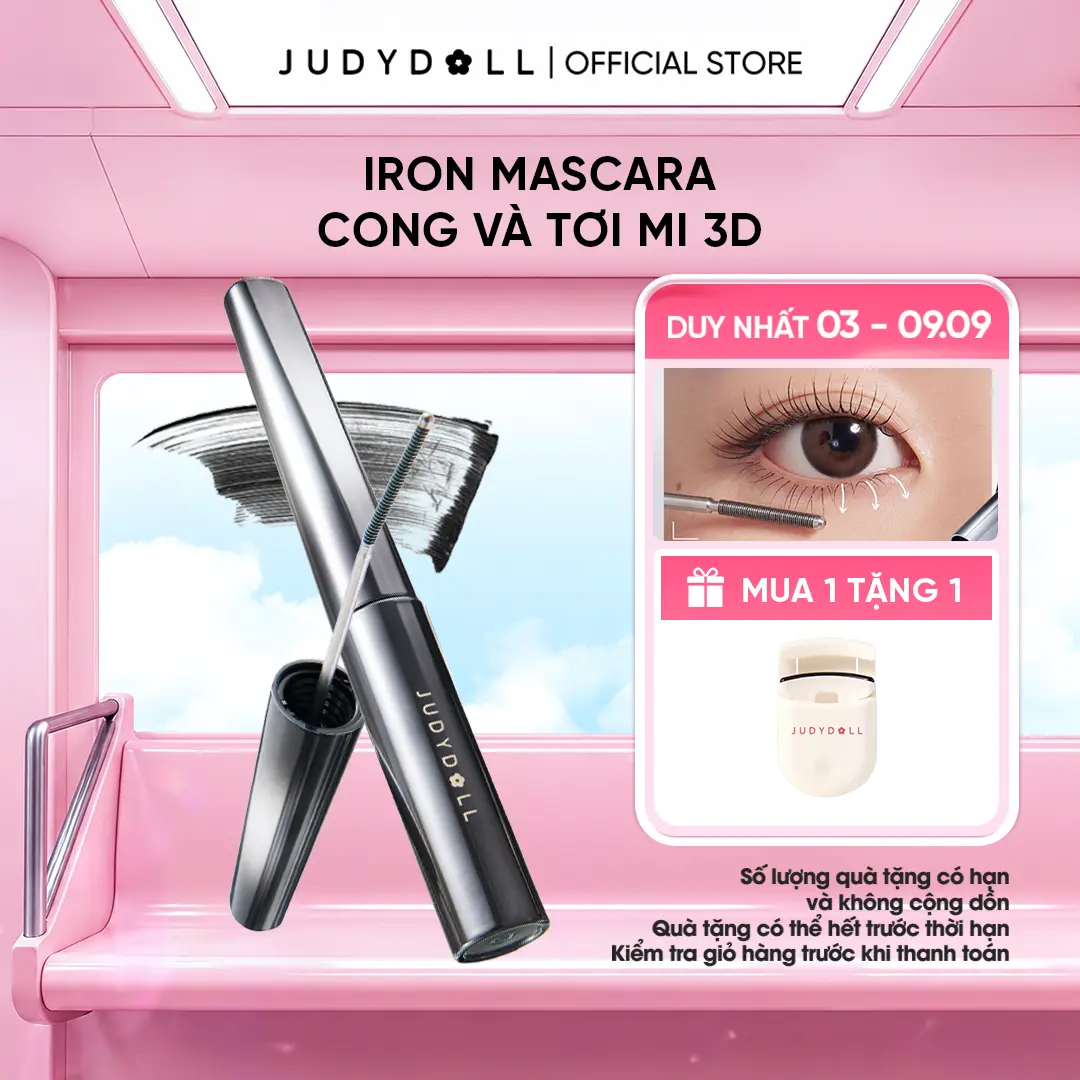 JUDYDOLL Iron Mascara Tơi mi Giữ cong dài mi Chống nước Chống lem Lâu trôi 2g & 3g