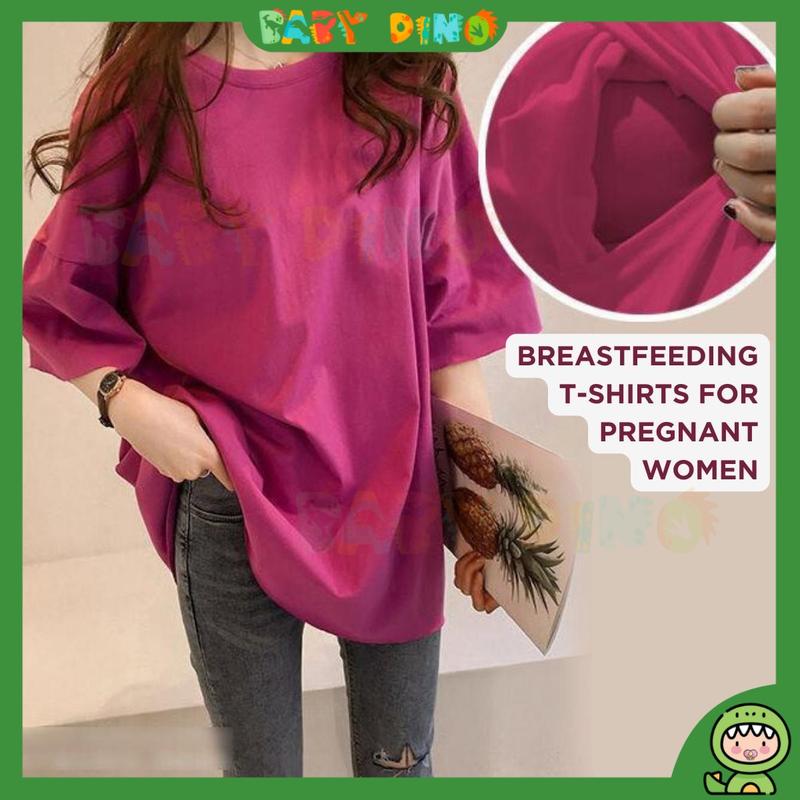  Maternity Breastfeeding T Shirt Opening Feeding Nursing Pure Cotton Shirt Mommy Pregnancy and Postpartum Short-Sleeved Thin T Shirt Blue Accessories Navy Blue Soft 