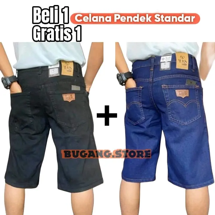 Promo beli 1 gratis 1 celana pendek standar/celana pendek jeans/celana pendek tidak melar Denim Kain Tebal denim  pendek 2