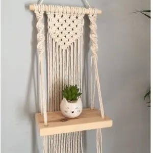 rak macrame/macrame shelf hanging 701   BAHAN TALI KATUN DAN KAYU