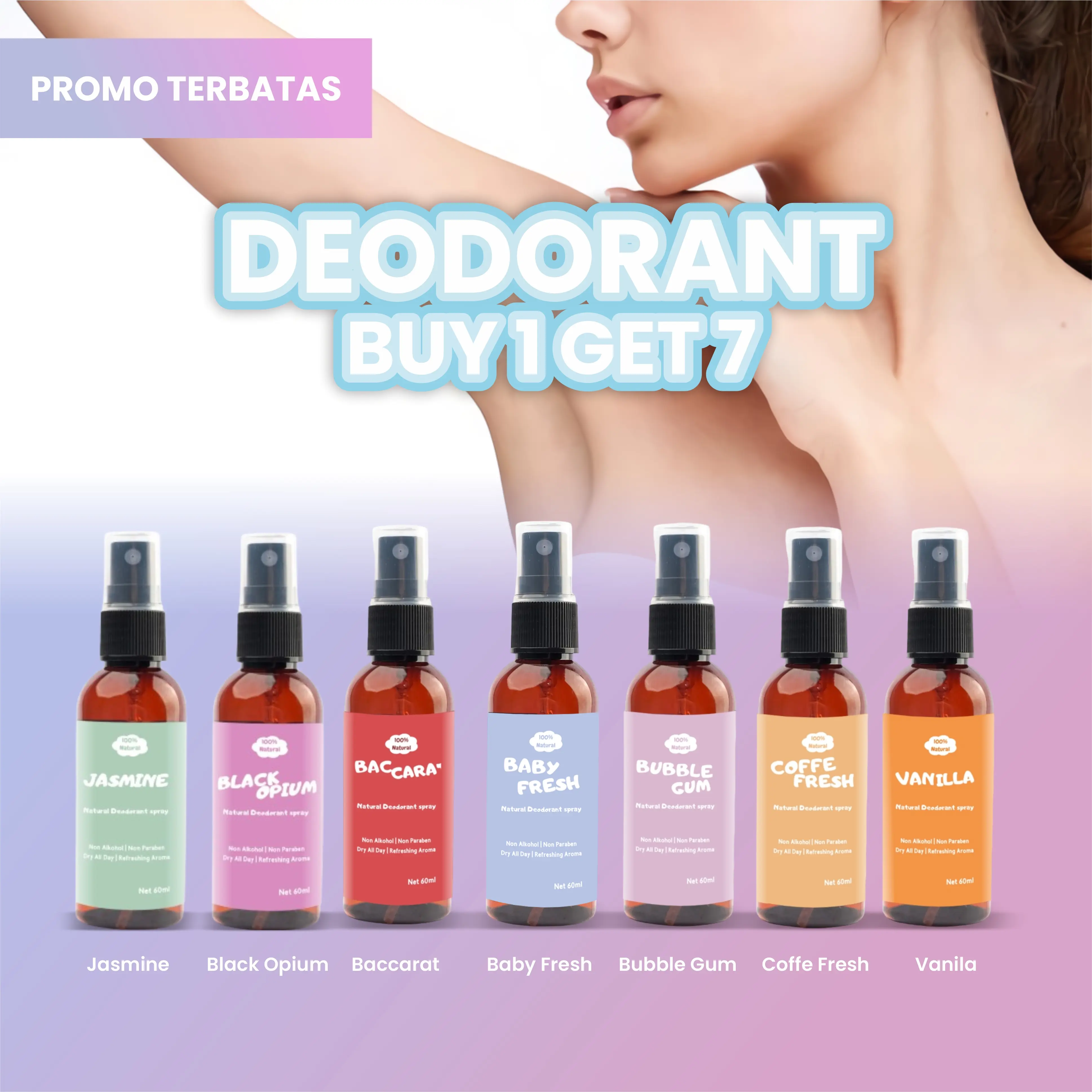Deodorant Tawas Spray 1 Paket Isi 7 Varian Aroma 60ml Membantu Mengatasi Bau badan dan Bau Ketiak