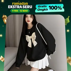 Oversize Outfit Clothes | Sweater Oversized Lengan Panjang Design Sablon Ribbon Style Wanita Korean Style | Bahan Cotton Combed 24s | C0597