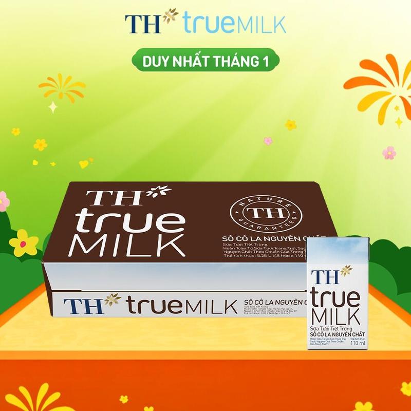 Thùng 48 hộp sữa tươi tiệt trùng TH true MILK sôcôla nguyên chất 110 ml 110 ml x 48