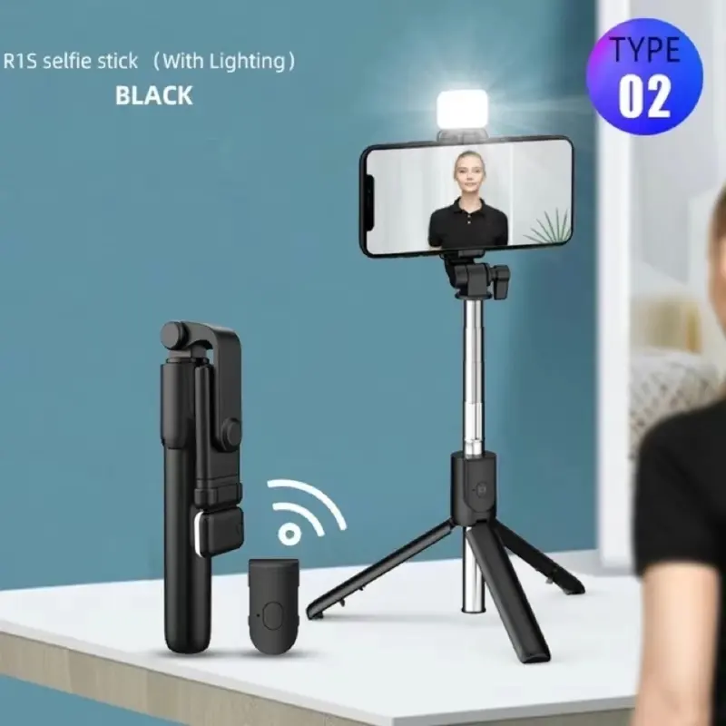 Tongsis Tripod R1S 4 in 1 Multifungsi Tripod Dengan Lampu Led Free Remote Selfie Bluetooth Panjang -+ 70-80 Cm Tripod 0