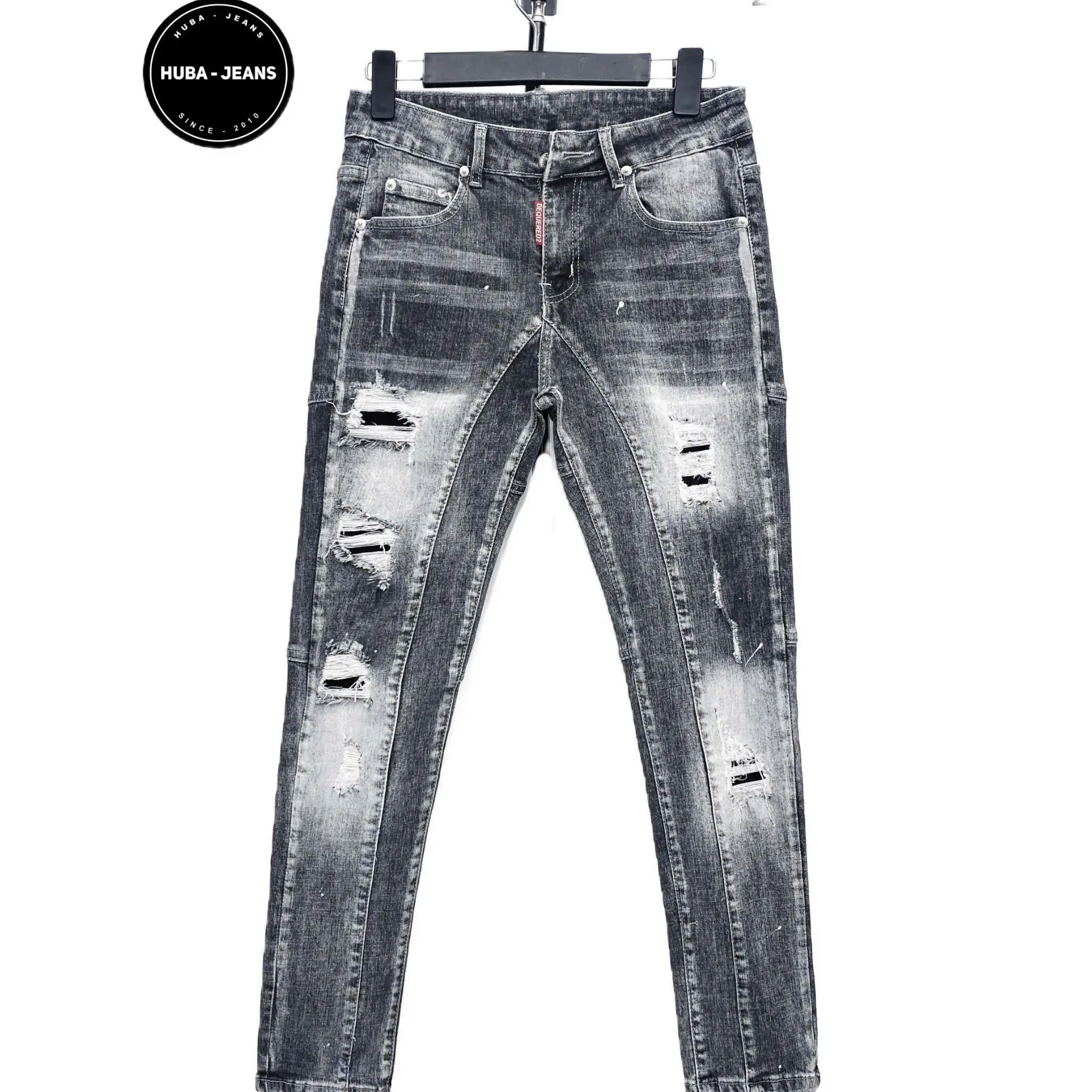 Quần jeans nam BIGSIZE 73KG - 93KG HUBA-JEANS xám xanh 2 đáyphom ôm ống côn  Menswear Pants Có Túi Denim